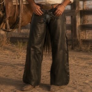 Berman's Small Leather Biker Chaps Black Vintage Motorcycle Riding Style 6050